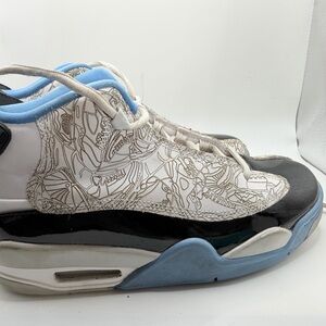 Jordan White and Black Sneaker with Light Blue Trim